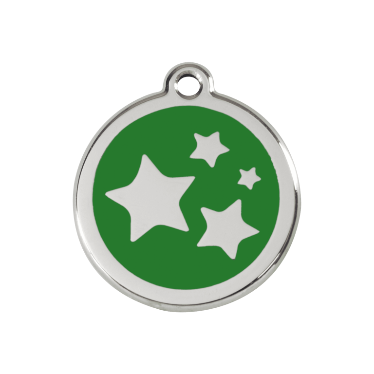 Vue avant - Médaille personnalisable pour chien ou chat - Red Dingo Émail et acier inoxydable - Motif étoile vert - Größe M