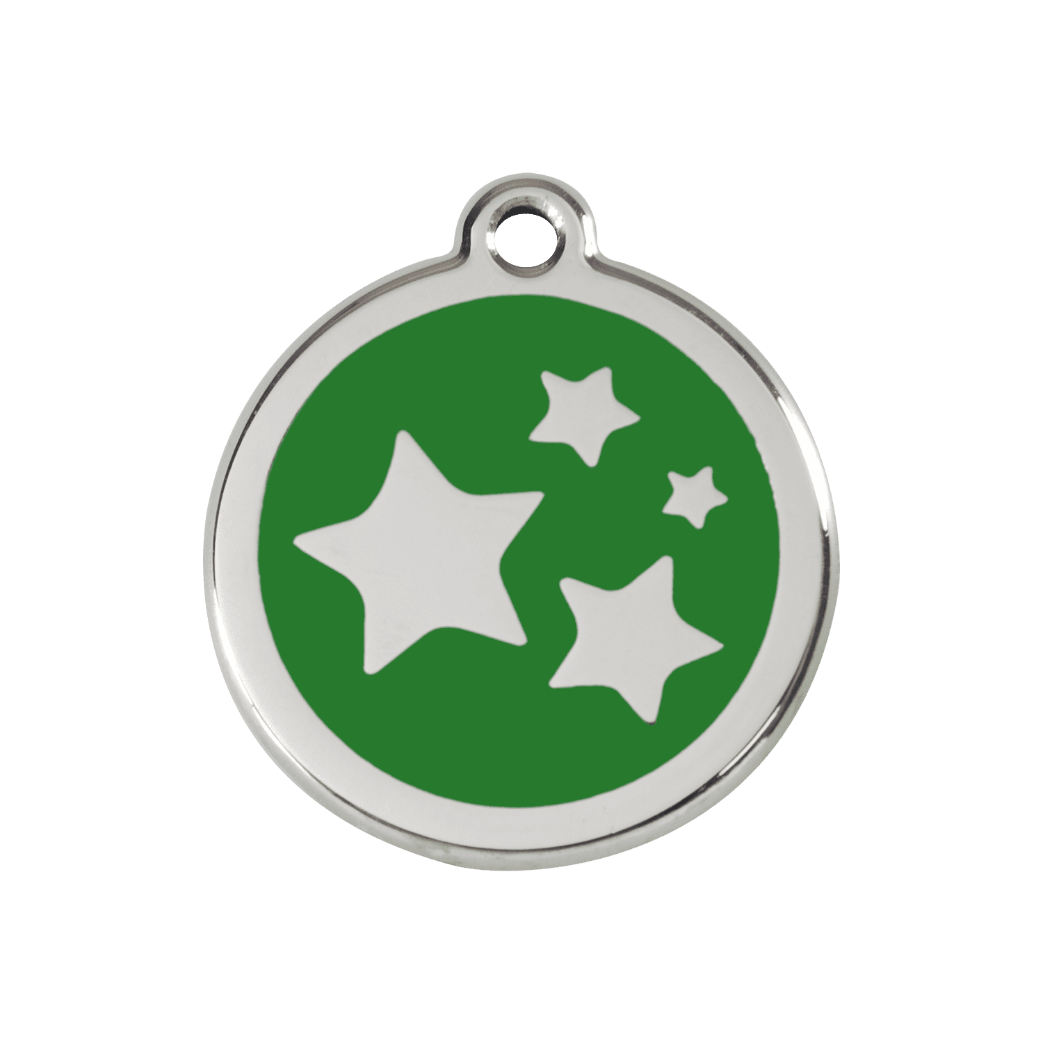 Vue avant - Médaille personnalisable pour chien ou chat - Red Dingo Émail et acier inoxydable - Motif étoile vert - Größe M
