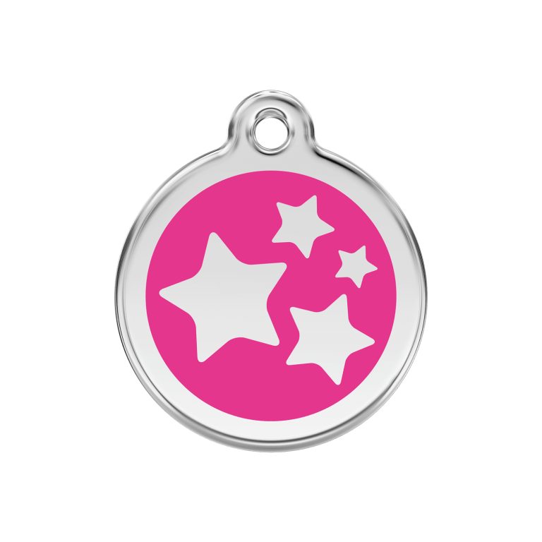 Vue avant - Médaille personnalisée Red Dingo Émail et acier inoxydable - Motif étoile - Rose vif - Größe M