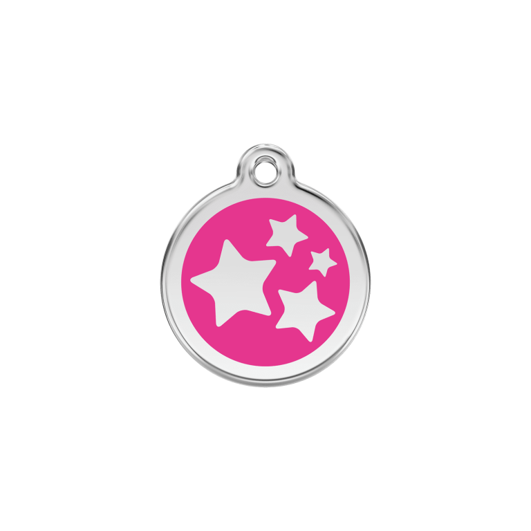 Vue avant - Médaille personnalisée émail et acier inoxydable - Red Dingo - Motif étoile - Rose vif - Größe S