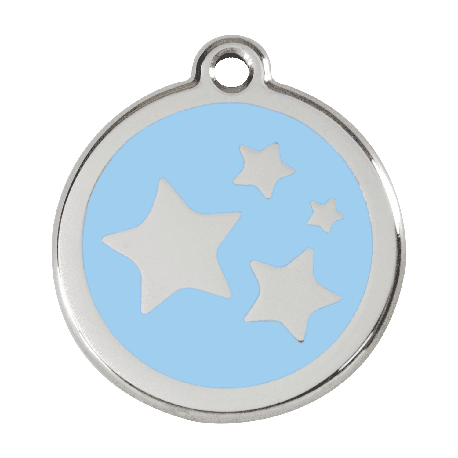 Vue avant - Médaille personnalisée pour chien Red Dingo Émail et acier inoxydable - Motif étoile - Bleu clair - Größe L