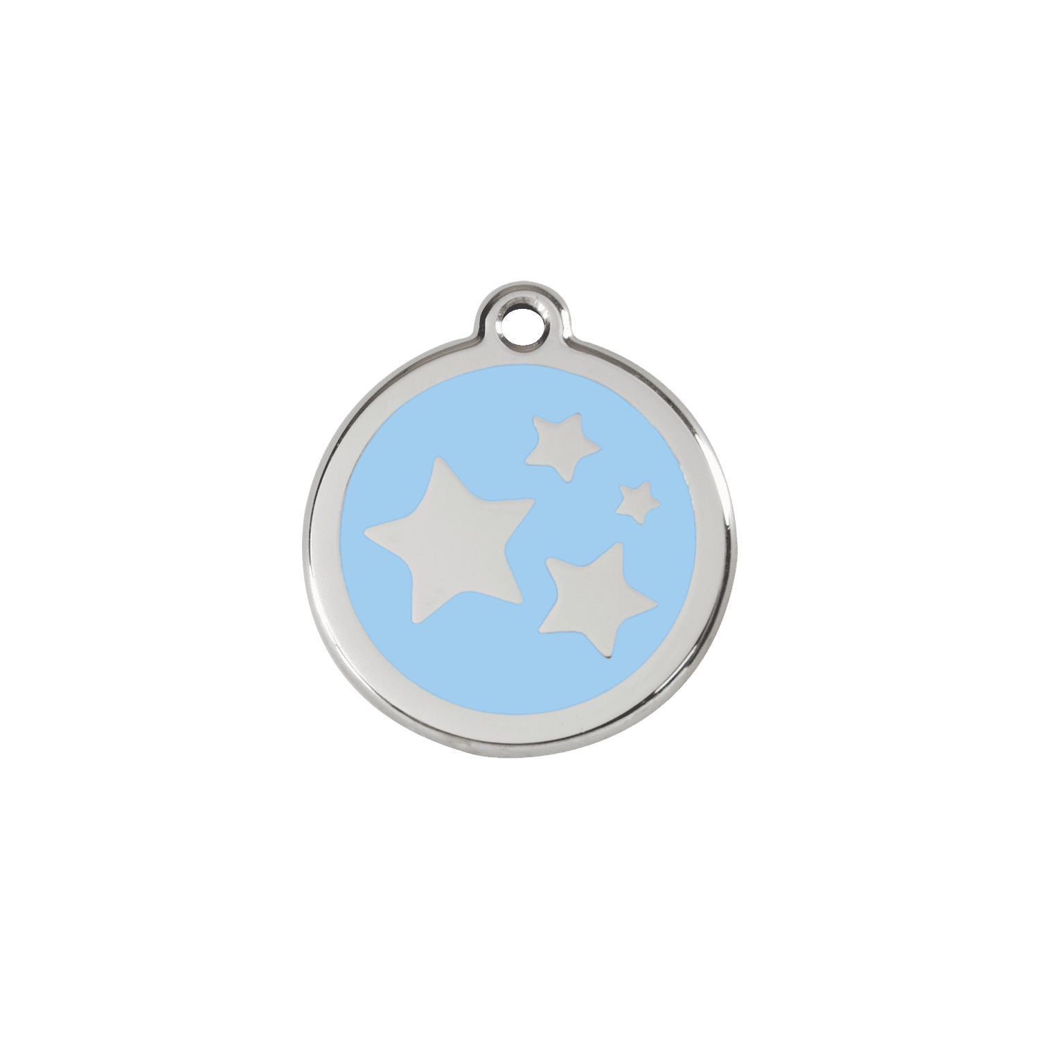 Vue avant - Médaille personnalisée pour chien/chat Red Dingo Émail et acier inoxydable - Motif étoile - Bleu clair - Größe S