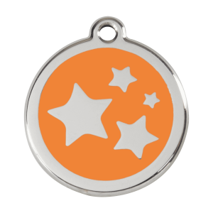 Hundemarke Größe L mit orangem Stern aus Emaille und Edelstahl