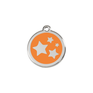 Katzenmarke Stern Orange aus Emaille und Edelstahl, Größe S