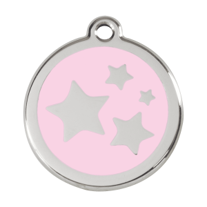Hundemarke Größe L mit rosa Stern aus Emaille und Edelstahl