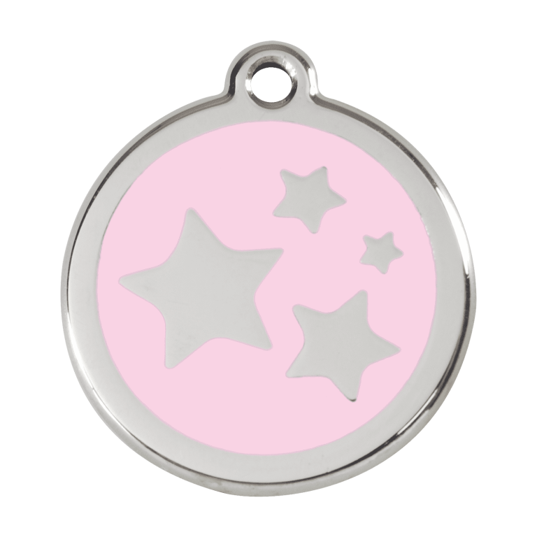 Vue avant - Médaille personnalisée pour chien - Red Dingo Émail et acier inoxydable - Motif étoile - Rose - Größe L