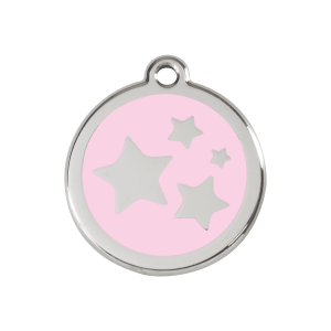 Hundemarke Mittel mit rosa Stern aus Emaille und Edelstahl