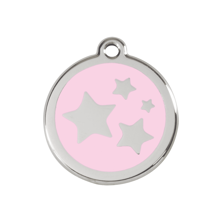 Vue avant - Médaille personnalisée pour chien Red Dingo Émail et acier inoxydable - Motif étoile - Rose - Größe M