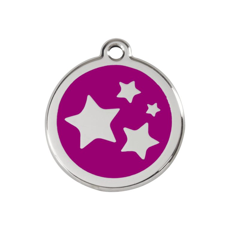 Vue avant - Médaille personnalisable Red Dingo émail et acier inoxydable motif étoile violet taille M
