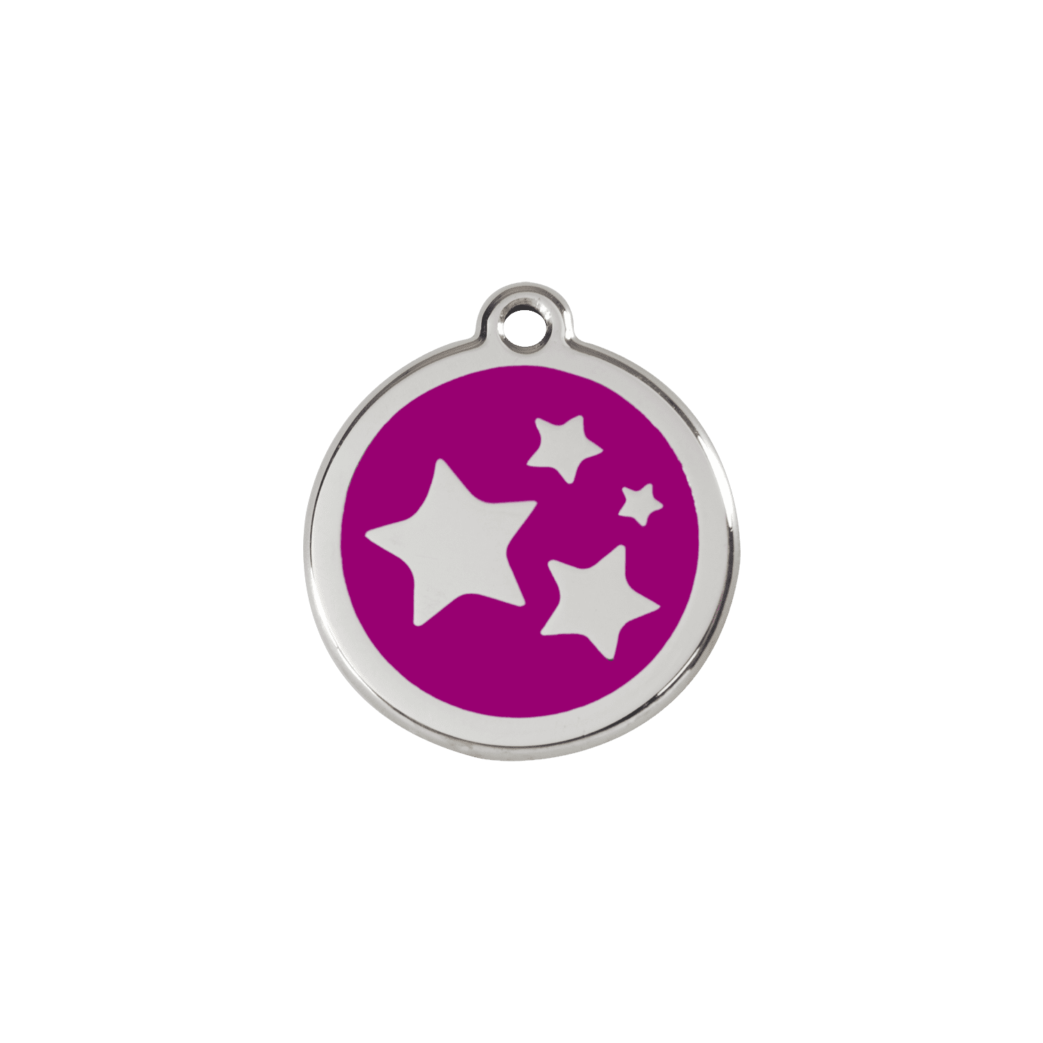 Vue avant - Médaille personnalisable pour chien/chat Red Dingo Émail et acier inoxydable - Motif étoile violet - Größe S