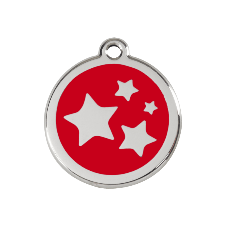 Vue avant - Médaille personnalisée pour chien Red Dingo Émail et acier inoxydable - Motif étoile rouge - Größe M