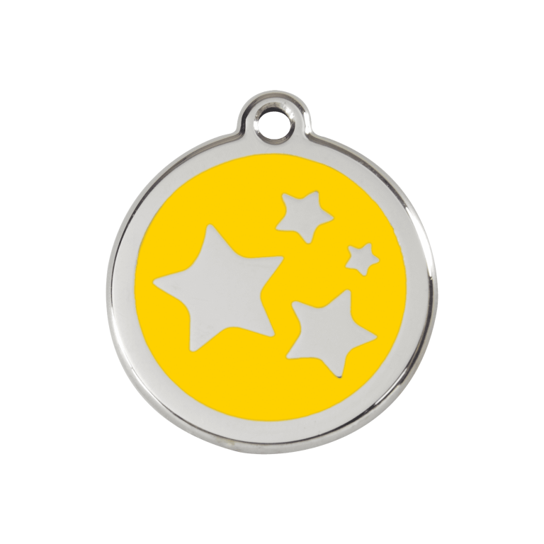 Vue avant - Médaille personnalisée pour chien/chat Red Dingo Émail/Acier Jaune 30mm - Motif Étoile - Größe M