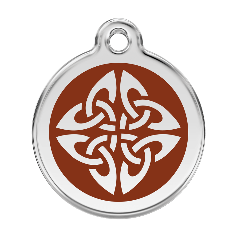 Vue avant - Médaille personnalisée pour chien Red Dingo Émail et acier inoxydable - Flèches tribales - Brun - Größe L