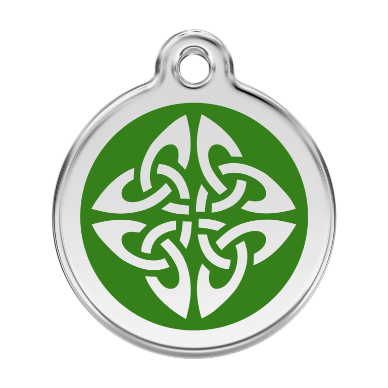 Vue avant - Médaille personnalisée pour chien Red Dingo en émail et acier inoxydable - Motif flèches tribales vert - Größe L