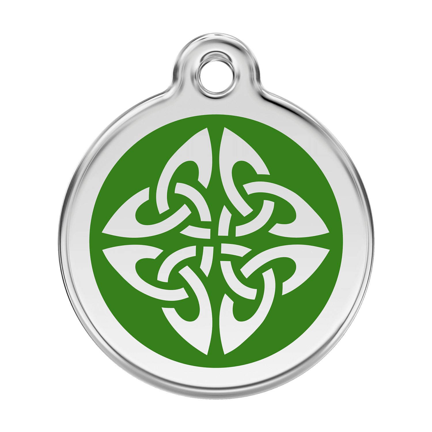 Vue avant - Médaille personnalisée pour chien Red Dingo en émail et acier inoxydable - Motif flèches tribales vert - Größe L
