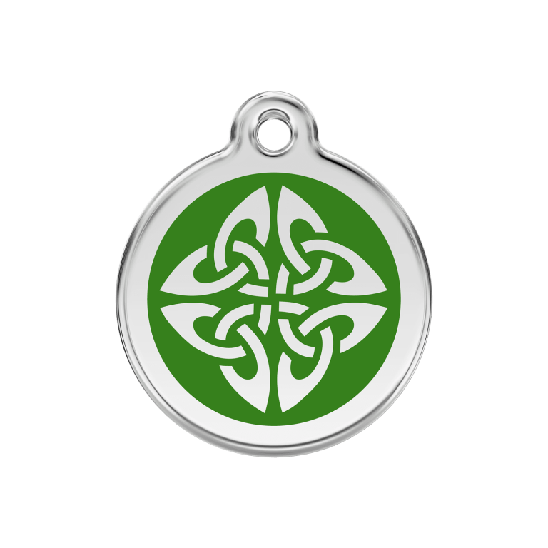 Vue avant - Médaille personnalisée pour chien Red Dingo émail et acier inoxydable vert - Flèches tribales - Größe M