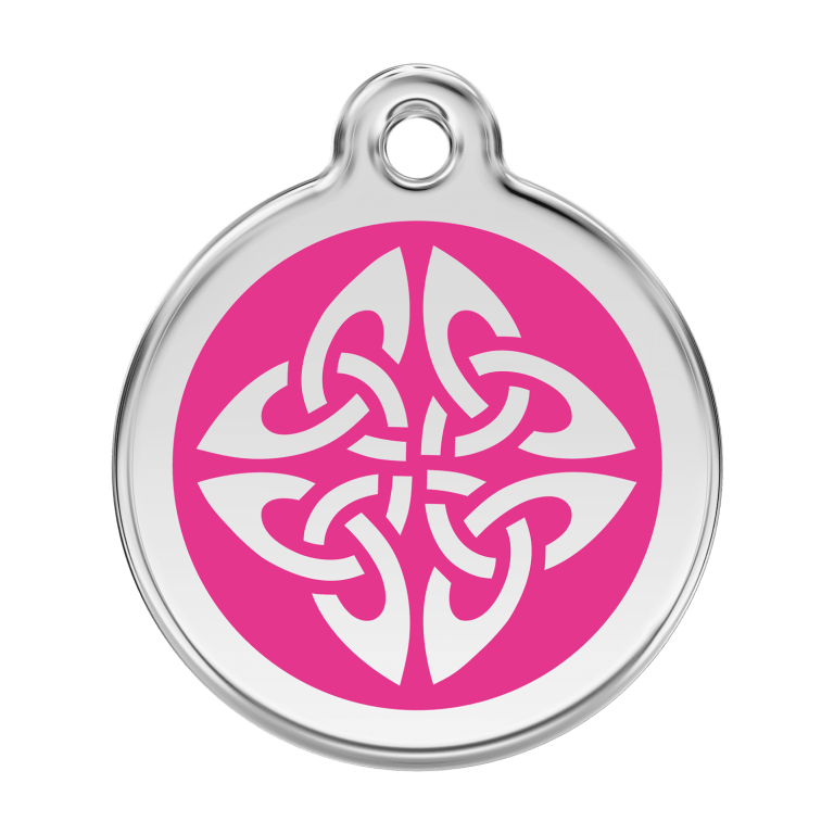 Vue avant - Médaille personnalisée pour chien Red Dingo Émail et acier inoxydable - Flèches tribales - Rose vif - Größe L