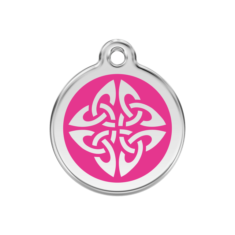 Vue avant - Médaille personnalisée pour chien Red Dingo Émail et acier inoxydable motif flèches tribales rose vif - Größe M