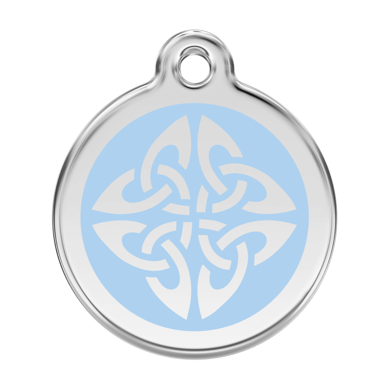 Vue avant - Médaille personnalisée pour chien Red Dingo Émail et acier inoxydable - Flèches tribales - Bleu clair - Größe L