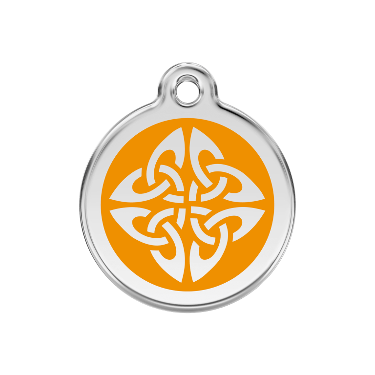 Vue avant - Médaille personnalisée pour chien Red Dingo Émail et acier inoxydable - Flèches tribales - Orange - Größe M