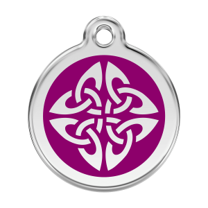 Hundemarke groß mit violetten Tribal-Pfeilen aus Emaille und Edelstahl