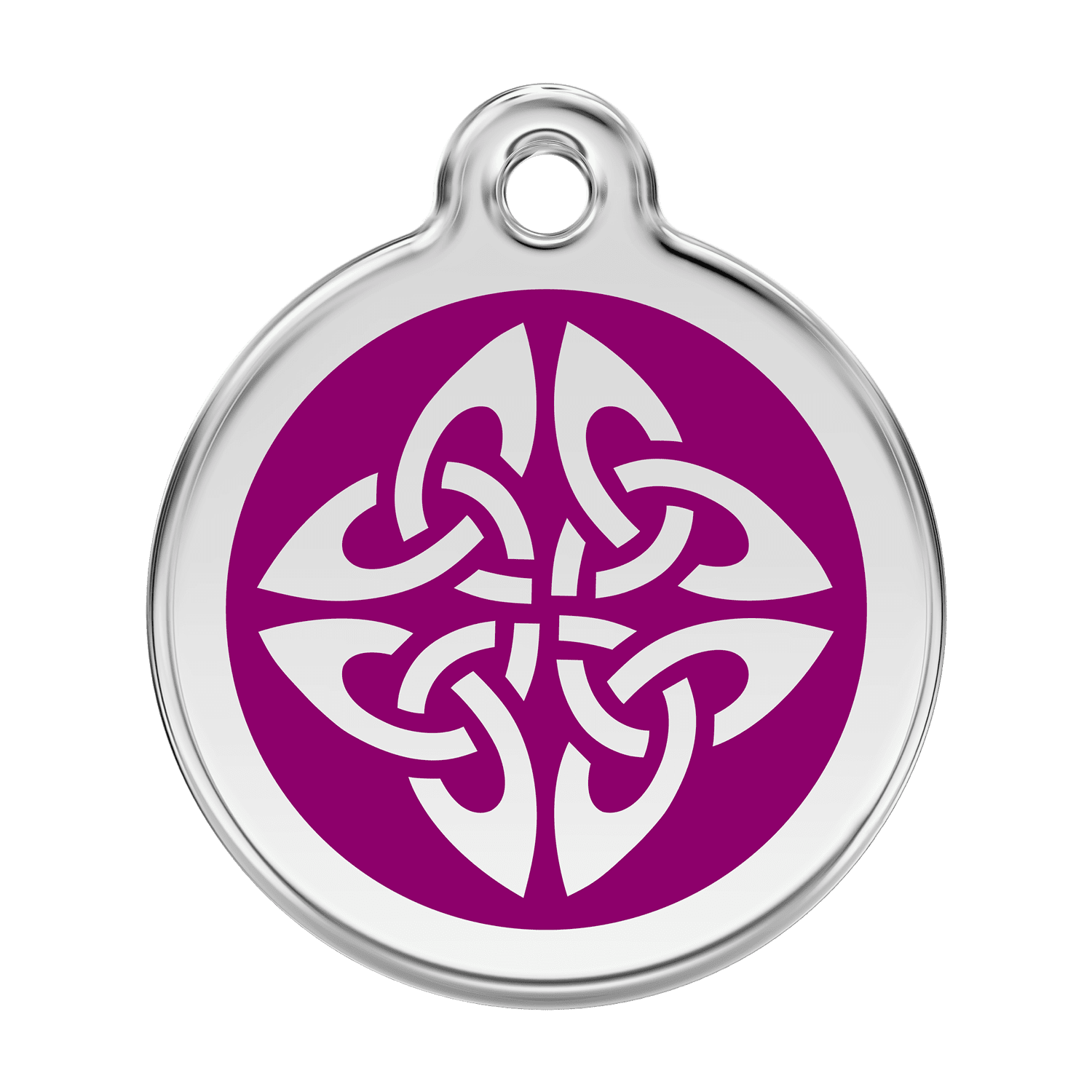 Vue avant - Médaille personnalisée pour chien Red Dingo Émail et acier inoxydable - Flèches tribales violettes - Größe L