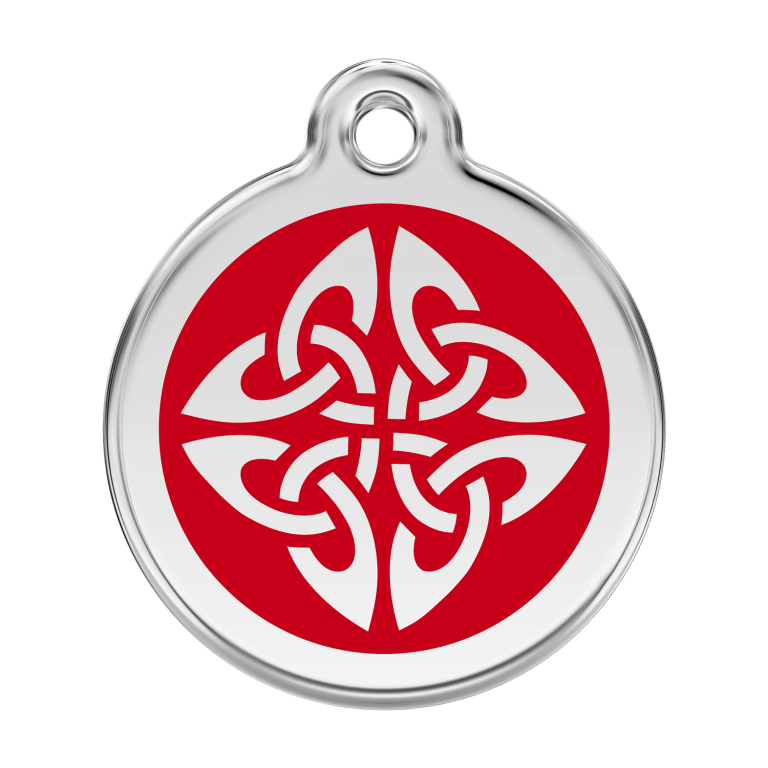 Vue avant - Médaille personnalisée pour chien Red Dingo Émail et acier inoxydable Flèches tribales Rouge 38.00mm