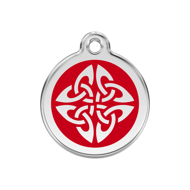 Vue avant - Médaille personnalisée pour chien Red Dingo Émail et acier inoxydable - Flèches tribales - Rouge - Größe M
