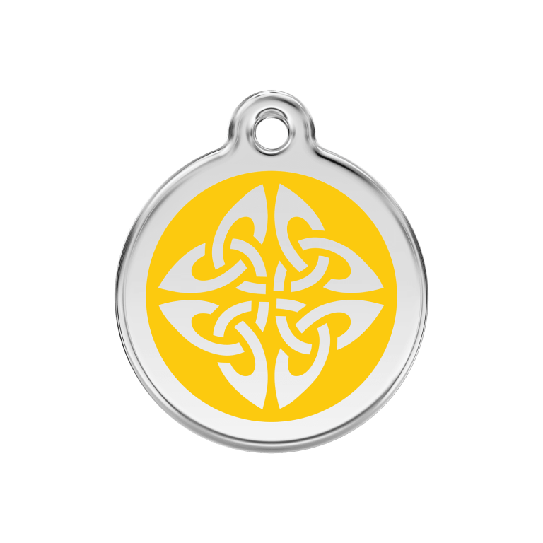 Vue avant - Médaille personnalisée pour chien/chat Red Dingo Émail/Acier Jaune 30mm - Fl?ches tribales