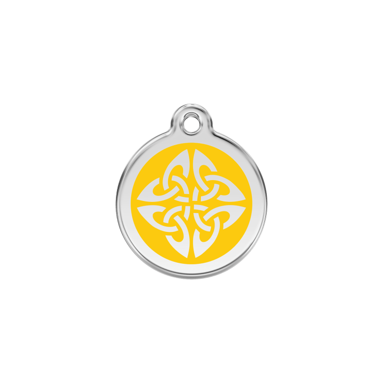 Vue avant - Médaille personnalisée pour chien/chat Red Dingo Jaune 20mm - Émail/Acier - Flèches tribales