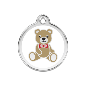 Hundemarke Weißer Teddybär aus Emaille und Edelstahl M