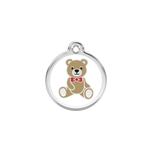Katzenmarke Weißer Teddybär S aus Emaille und Edelstahl