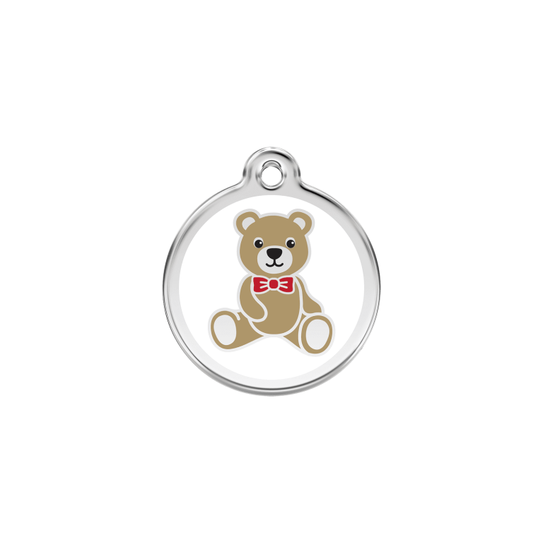 Vue avant - Médaille personnalisable Red Dingo Émail et acier inoxydable - Ours en peluche blanc - Größe S