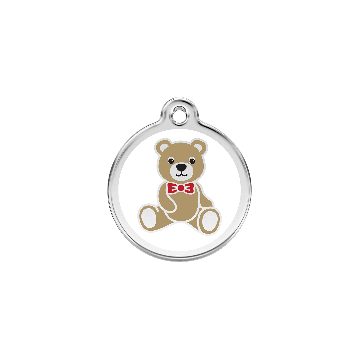 Vue avant - Médaille personnalisable Red Dingo Émail et acier inoxydable - Ours en peluche blanc - Größe S