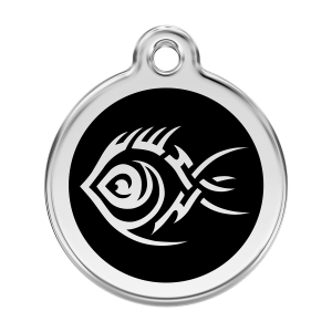 Hundemarke Tribal-Fisch Schwarz Größe L aus Emaille und Edelstahl