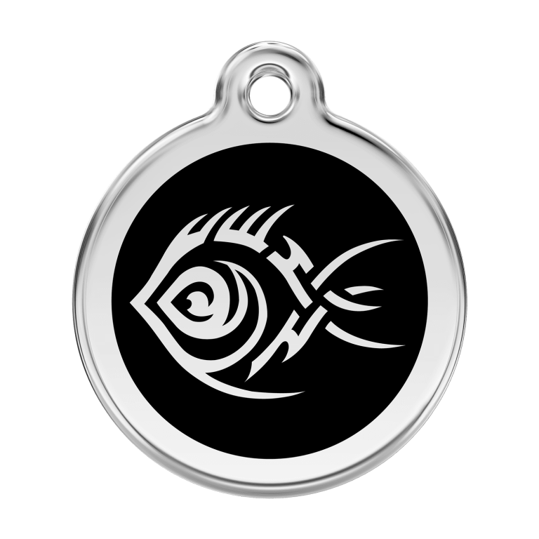 Vue avant - Médaille personnalisée pour chien Red Dingo Poisson tribal noir - Größe L