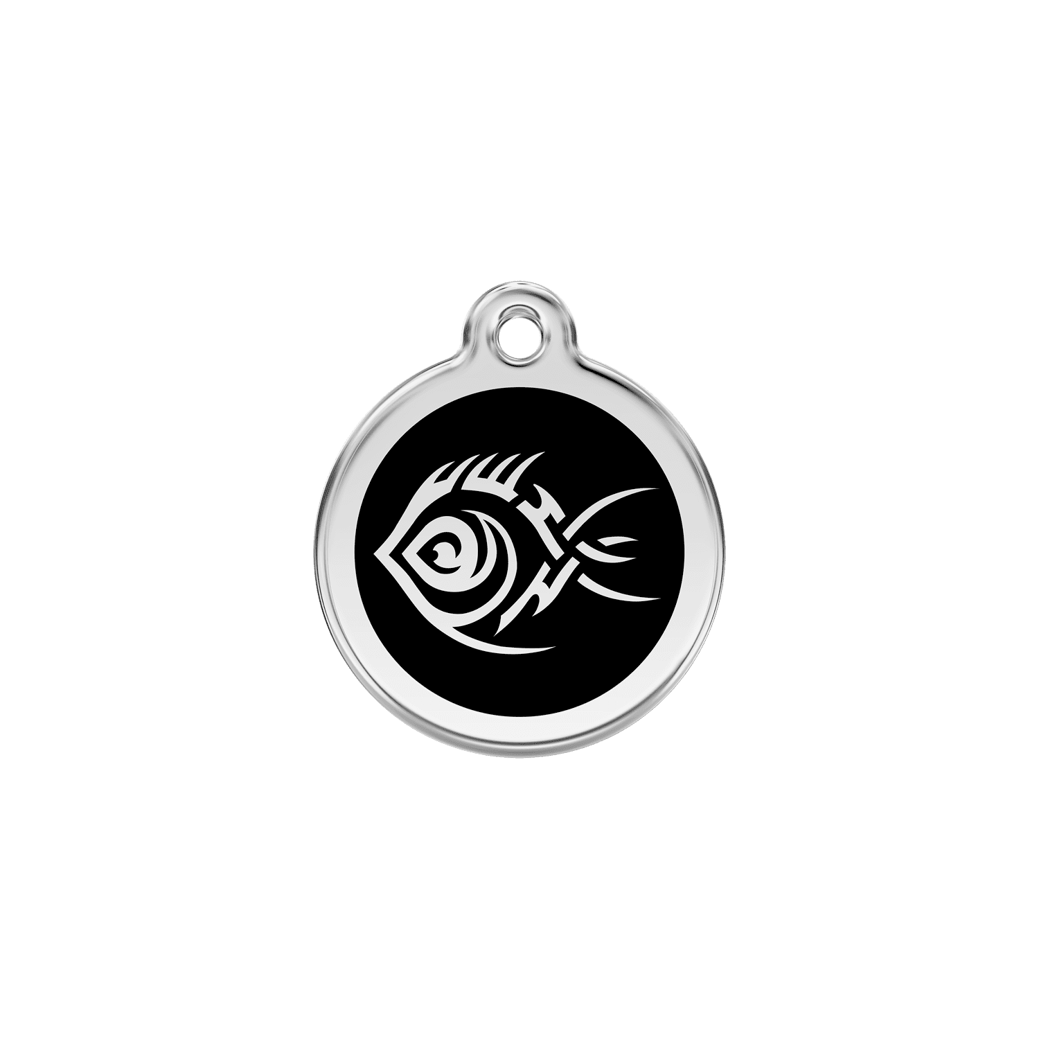 Vue avant - Médaille personnalisée pour chien/chat Red Dingo Émail et acier inoxydable - Poisson tribal - Noir - Größe S