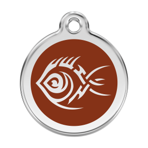 Hundemarke Tribal-Fisch Braun Größe L aus Emaille und Edelstahl