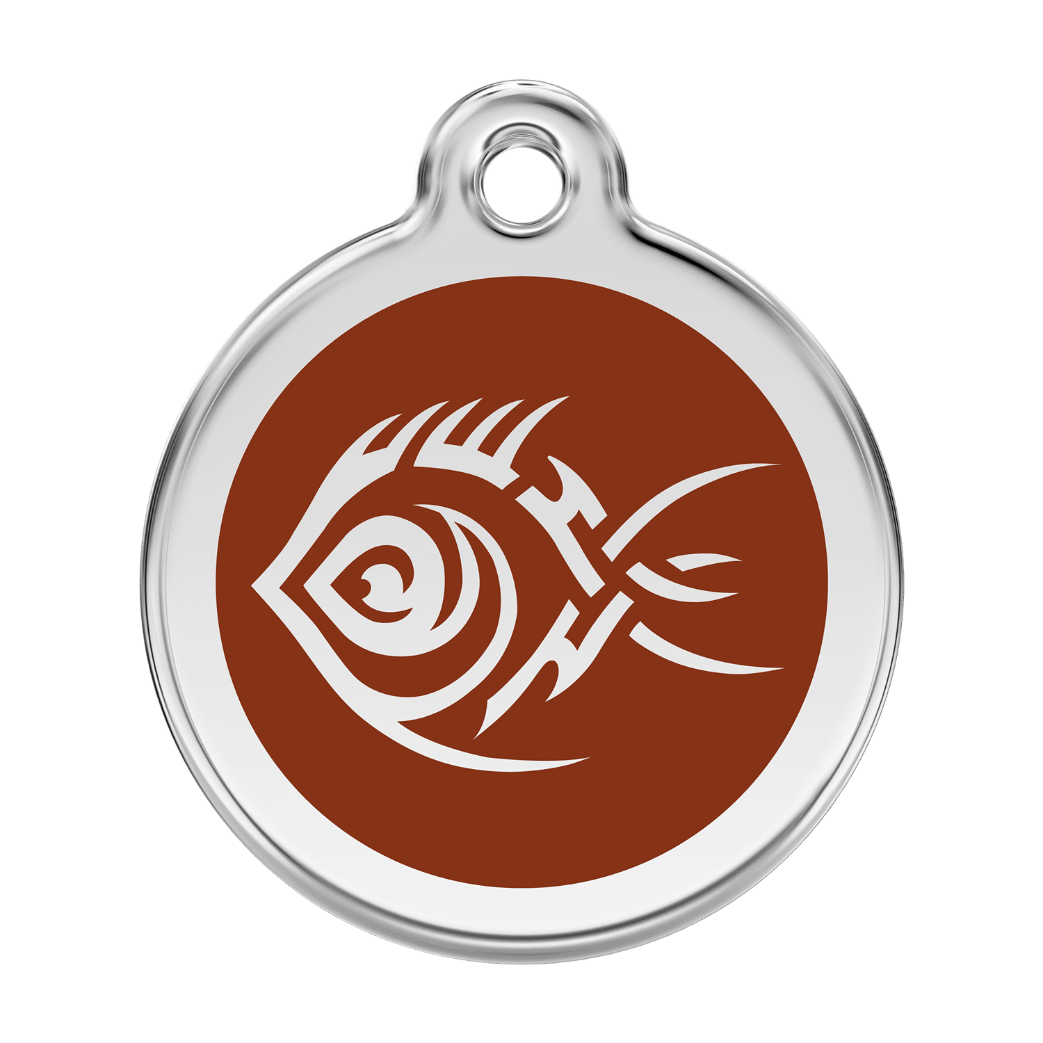 Vue avant - Médaille personnalisée pour chien Red Dingo Émail et acier inoxydable Poisson tribal Brun - Größe L