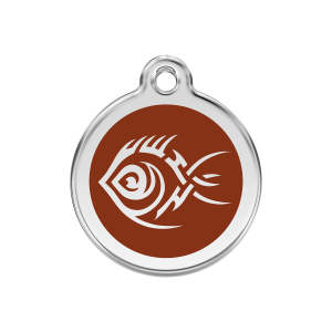 Hundemarke Tribal-Fisch Braun Größe M aus Emaille und Edelstahl