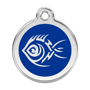 Hundemarke Tribal-Fisch Dunkelblau Größe L aus Emaille und Edelstahl