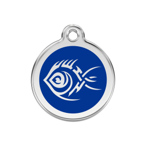 Hundemarke Tribal-Fisch Dunkelblau Größe M aus Emaille und Edelstahl