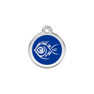 Katzenmarke Tribal-Fisch Dunkelblau Größe S aus Emaille und Edelstahl