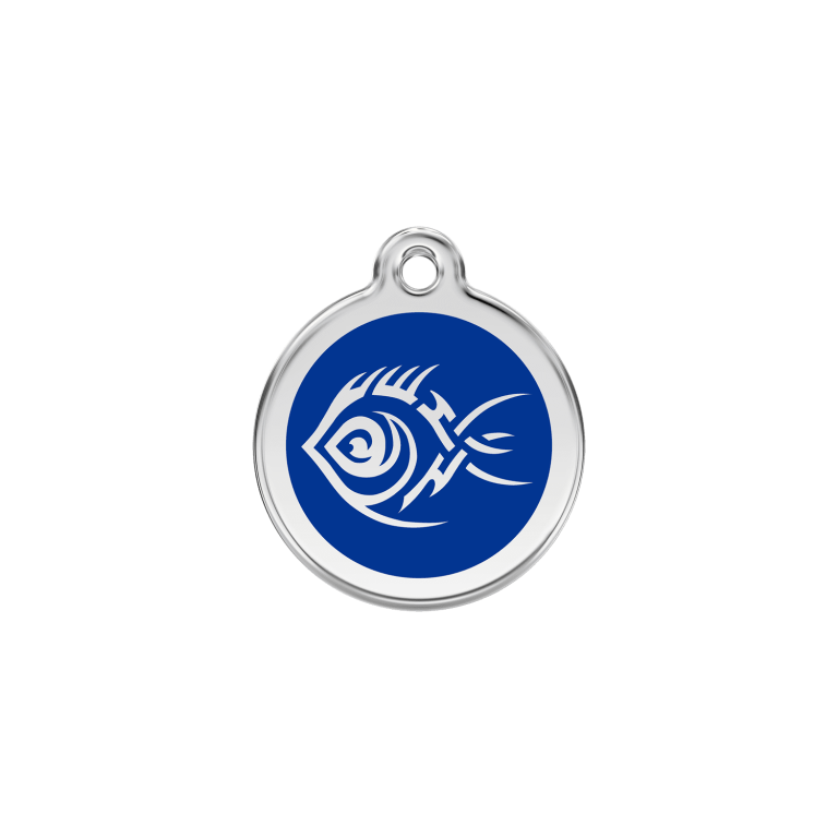 Vue avant - Médaille personnalisée pour chien/chat Red Dingo Émail/Acier inoxydable Poisson tribal Bleu foncé - Größe S