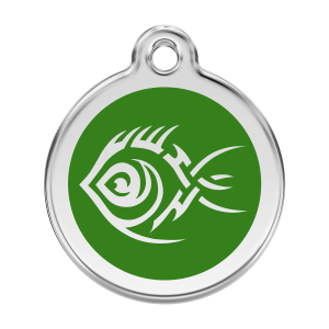 Hundemarke Tribal-Fisch Grün Größe L aus Emaille und Edelstahl