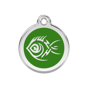 Hundemarke Tribal-Fisch Grün Größe M aus Emaille und Edelstahl