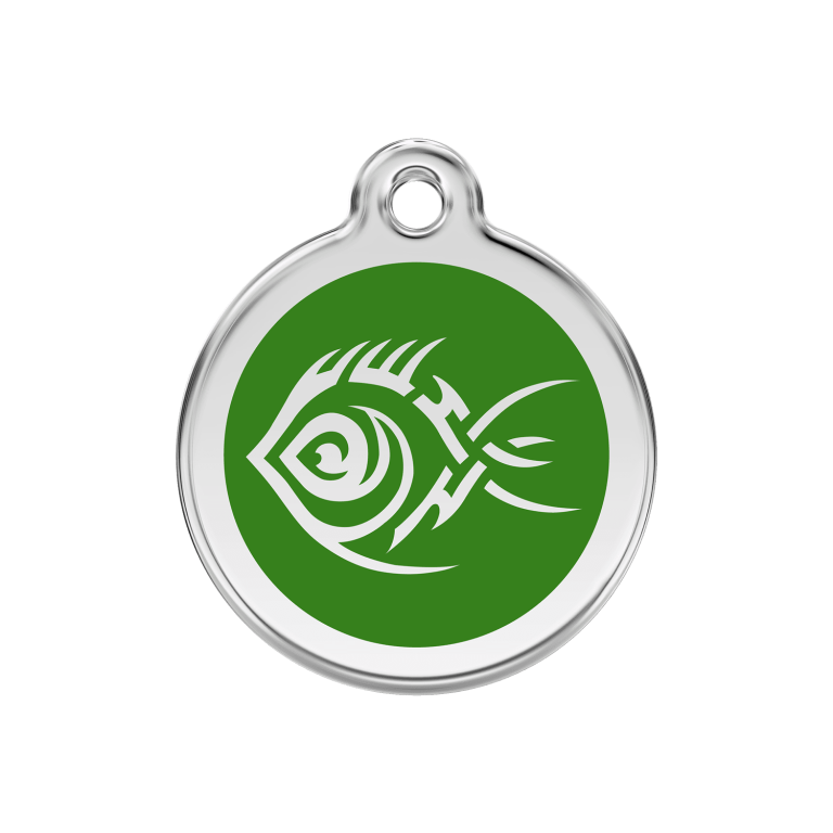Vue avant - Médaille personnalisée pour chien/chat Red Dingo Émail et acier inoxydable - Motif Poisson tribal - Vert - Größe M