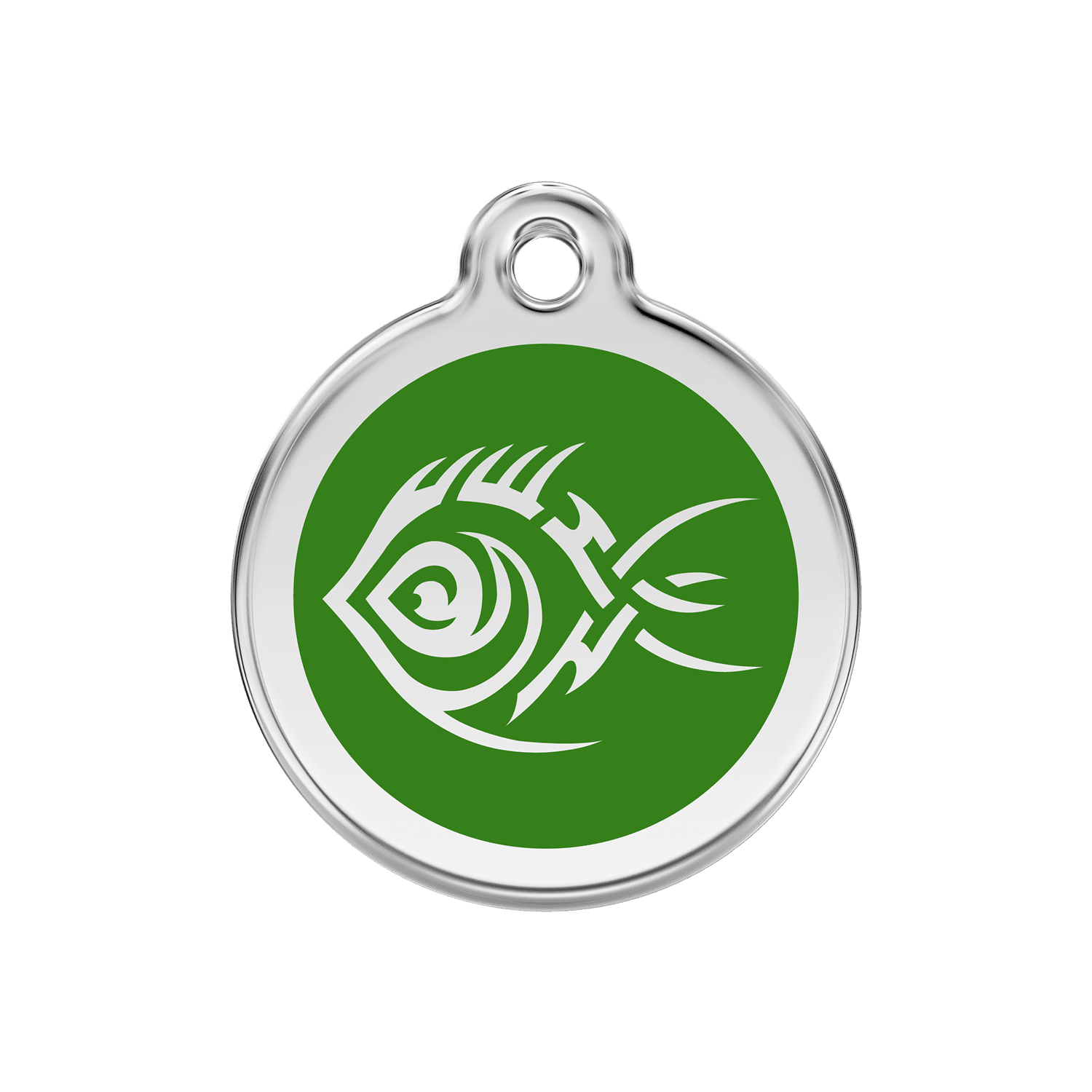 Vue avant - Médaille personnalisée pour chien/chat Red Dingo Émail et acier inoxydable - Motif Poisson tribal - Vert - Größe M