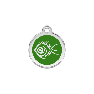 Katzenmarke Tribal-Fisch Grün Größe S aus Emaille und Edelstahl