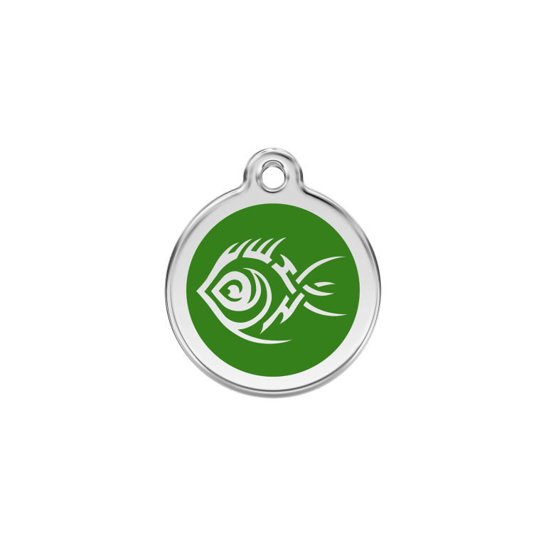 Vue avant - Médaille personnalisée pour chien/chat Red Dingo Émail et acier inoxydable - Poisson tribal - Vert - Größe S